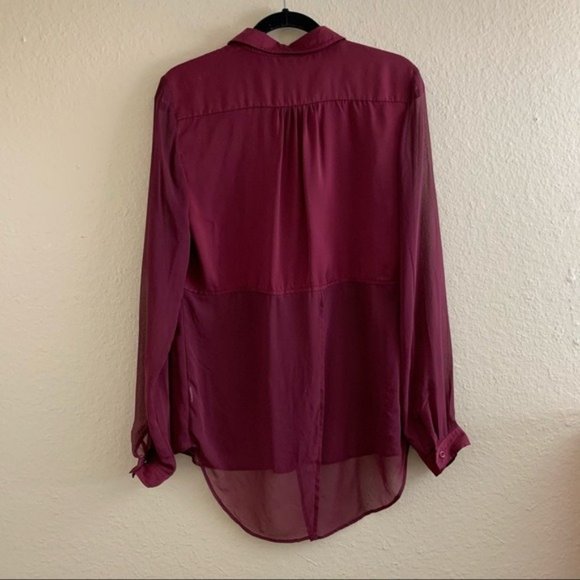 FREE PEOPLE Semi Sheer Burgundy Button Up Blouse S - Picture 3 of 8
